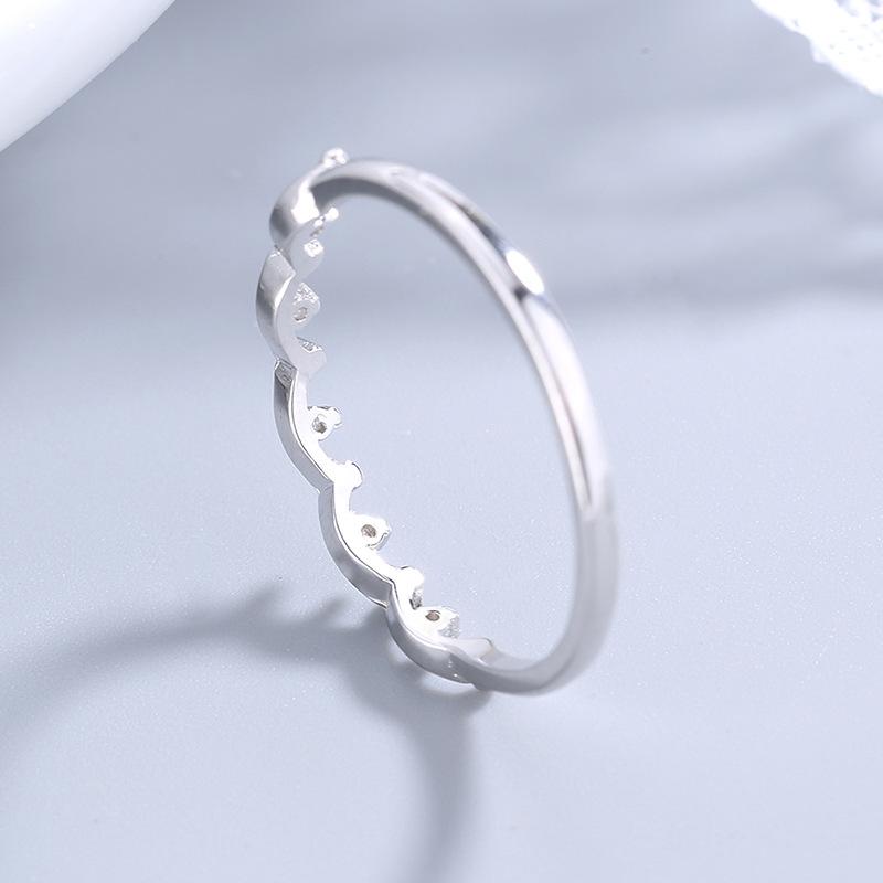 S925 Sterling Silver Crown Wave Creative Shape Platinum-Plated Silver Ring Students' Ring Gift Silver Accessories Jewelry