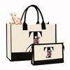 Canvas Shoulder Bag Makeup Set with Color Block Print & Portable Zipper Clutch