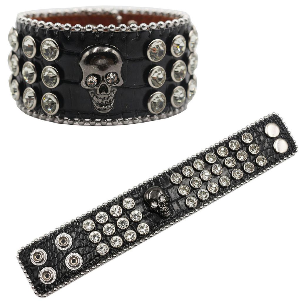 Gothisches Totenkopfnieten-Strassarmband Schmuckdesign PU-Leder Handschmuck