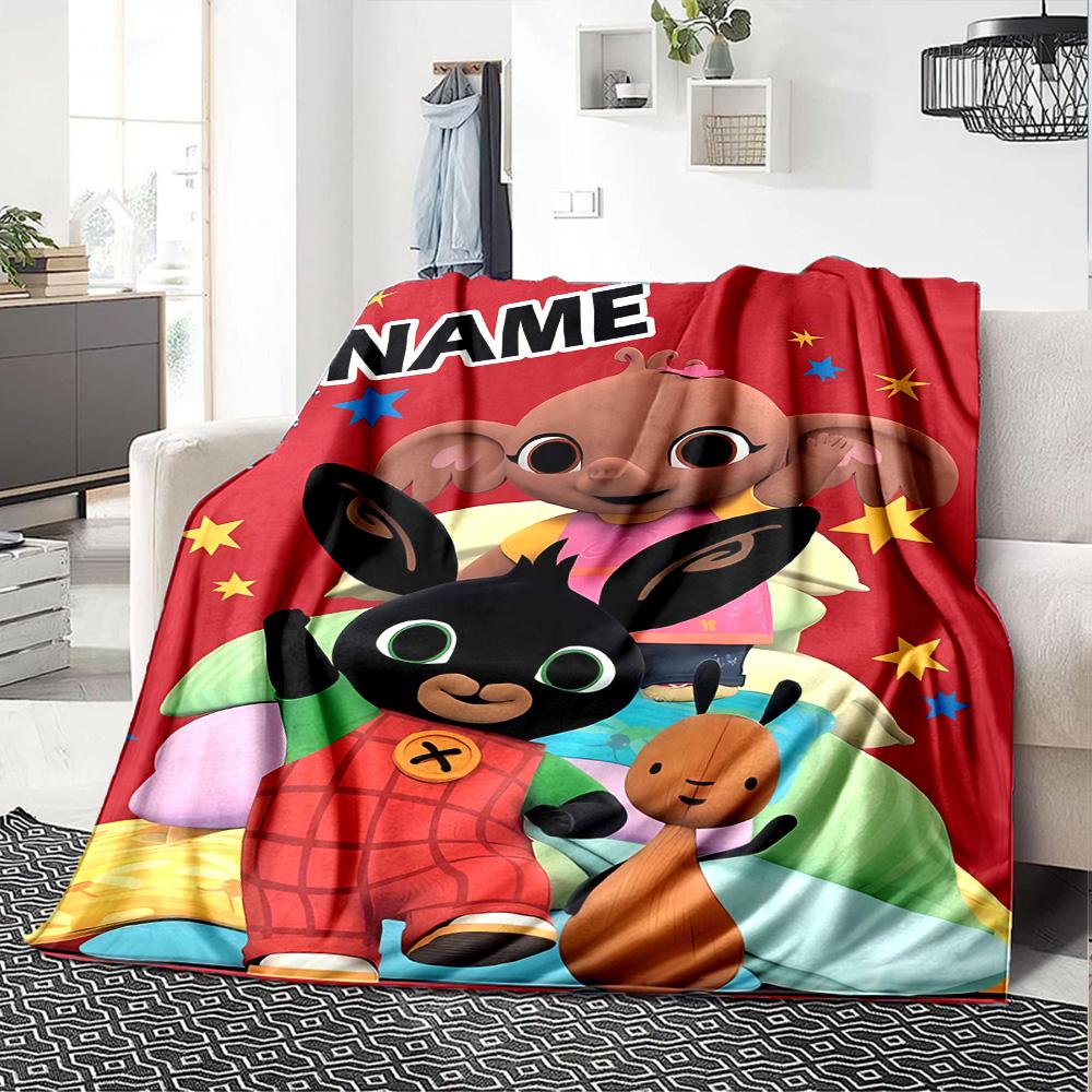 Customizable Bing Bunny1 Throw Blanket – Personalized Name, All-Season Cozy Snug Blanket, Machine Washable, Personalized Blanket