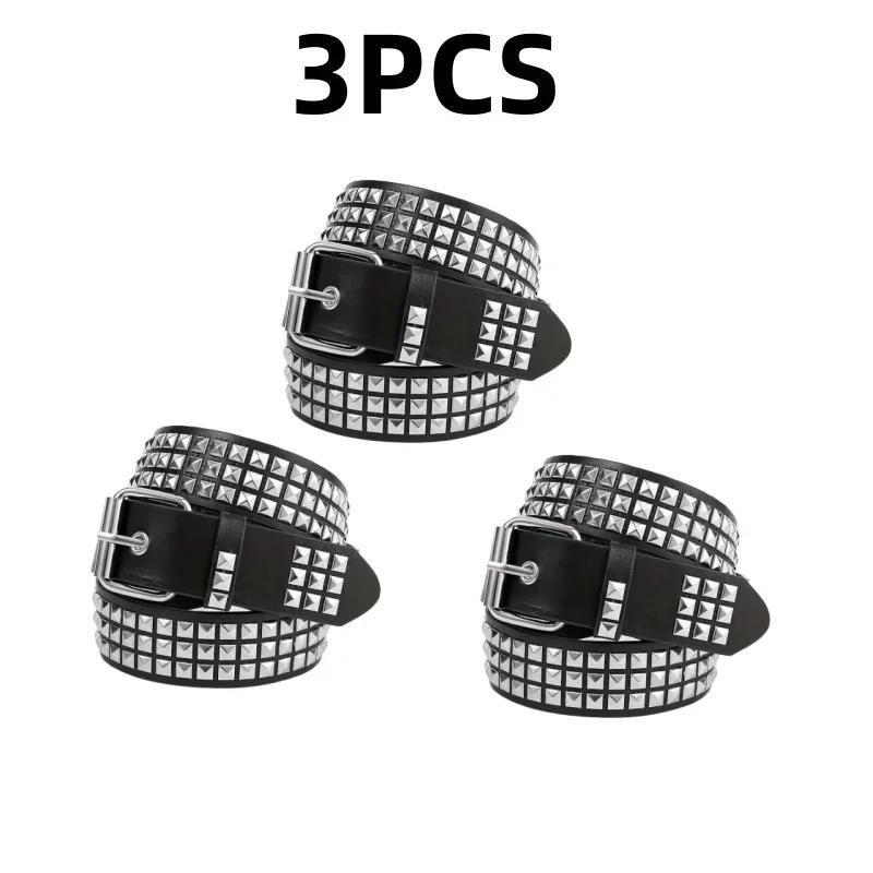 Studded Hole Belt Y2K Adjustable Double Grommet Belt Stud Black Punk Goth Cool Clothes for Women Men Chunky Costume for Jeans