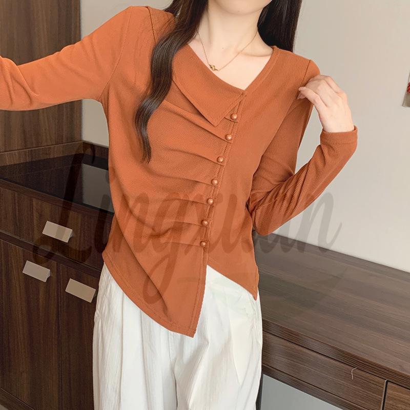 2026 Spring Women s Plus Size Asymmetrical Neckline Long Sleeve Top - Fashionable & Slimming Design L