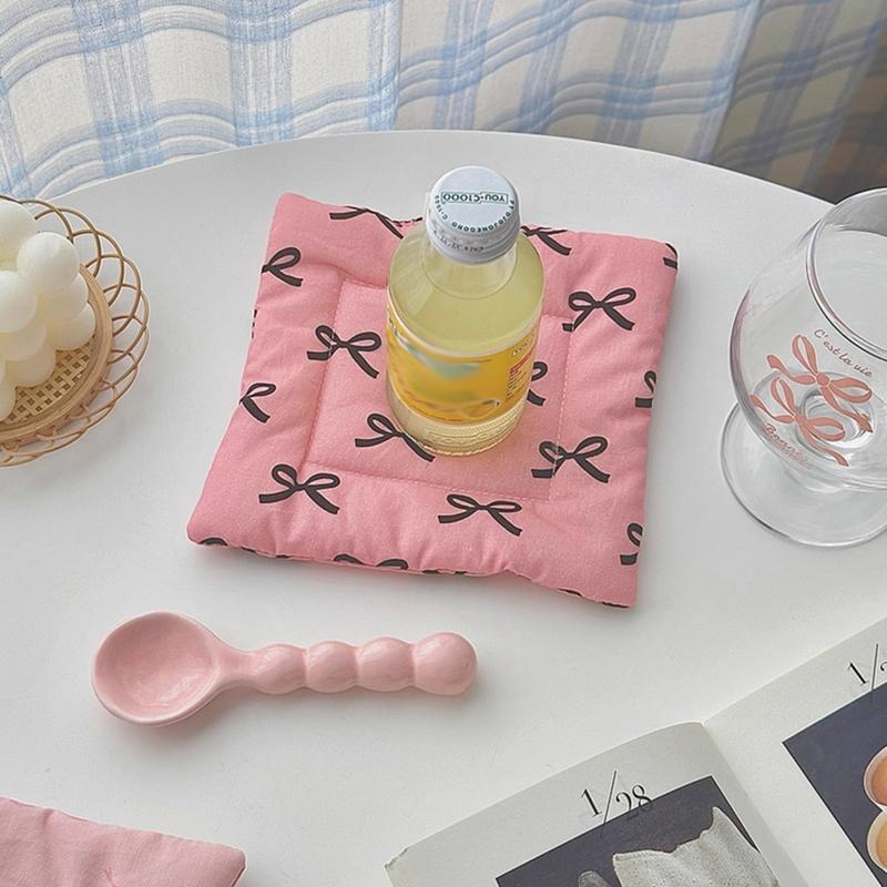 Korean Bow Cotton Coaster Key Storage Jewellery Mat Double-Sided Thickened Fabric Sweet Drawstring Portable Accessories