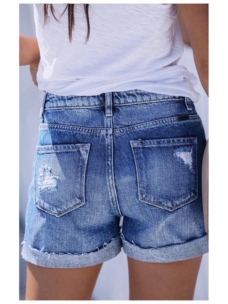 2021 Bestseller Elastische Zerrissene Damen-Denimshorts