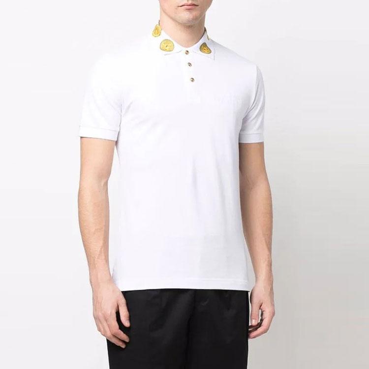 VERSACE JEANS COUTURE Men Logo Printed Collar Short Sleeve Polo Shirt White 72GAGT05-CJ01T-003