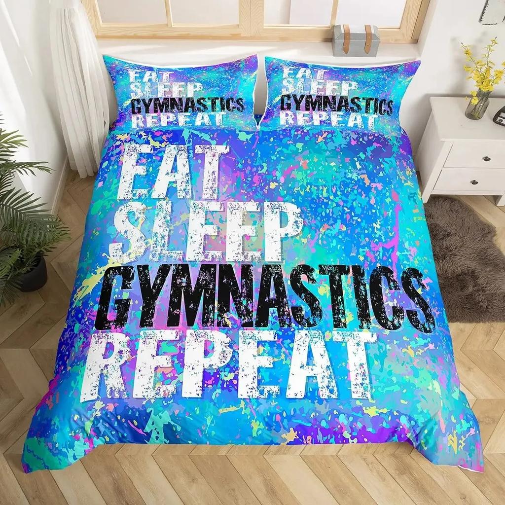 Cheerleader Duvet Cover Set Full Size,Girls Dancer Comforter Cover Geometric Checkered Bedding Set Girls Cheerleading Bedspread