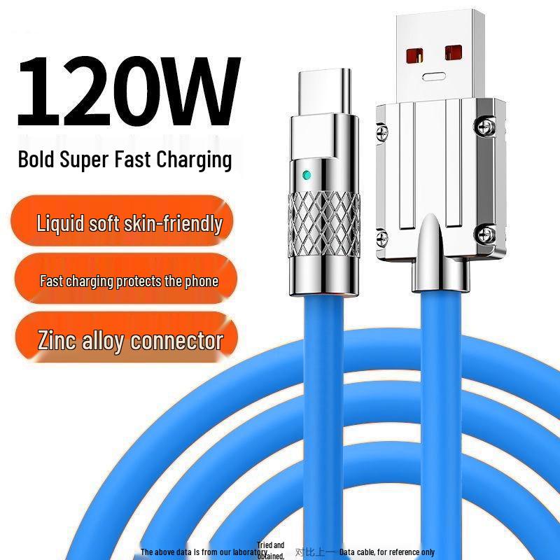

120W Dual Type-C Digital Display Charging Cable for Apple, Huawei, Vivo, Oppo, Xiaomi – Supports Up to 6A Fast Charging 1m