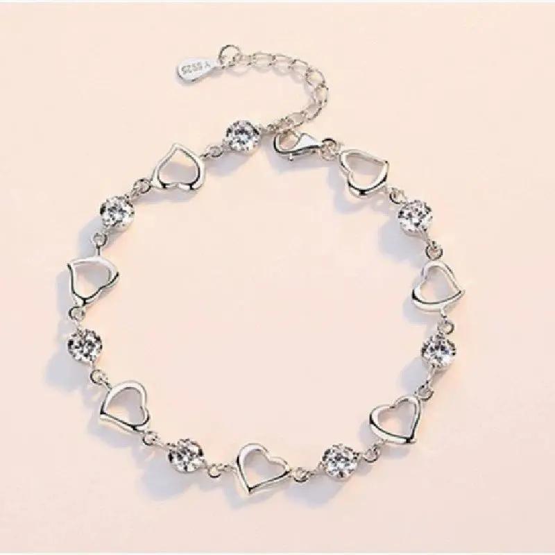 High-quality 925 Sterling Silver custom Heart Purple Crystal Zircon Bracelets For Woman Party wedding Engagement Costume Jewelry