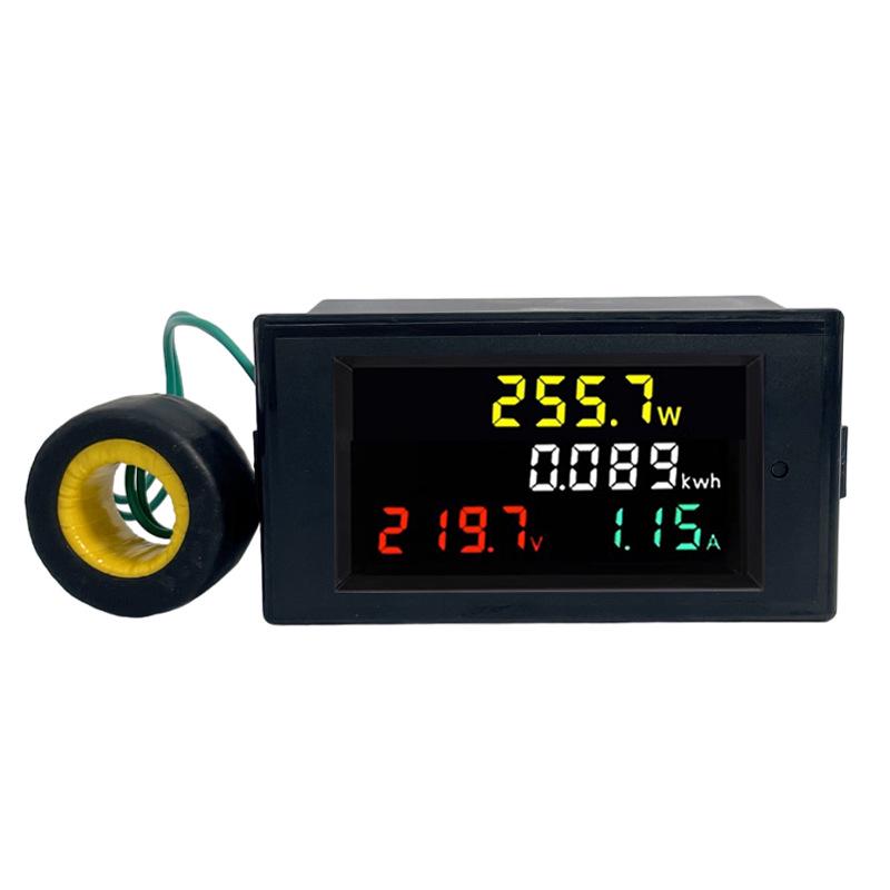 Multifunktionaler Stromzähler D69-2049: AC-Spannungs-, Strom- und 100A-Monitor mit Farb-LCD-Anzeige.