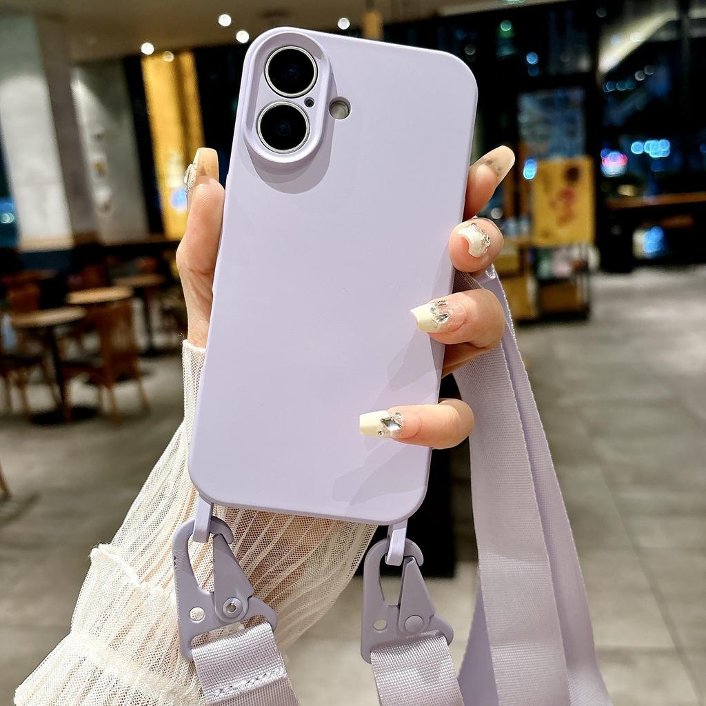 Fine Hole Integrated Hanging Hole Oblique Span Wide Rope Imitation Liquid Silicone Suitable for Iphone17 Lanyard Mobile Phone Case 16pm Soft Case