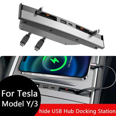 USB Hub Docking Station For Tesla Model Y & Model 3 Central Control Organizer for Model Y(2026-24) & Model 3(2026-23)