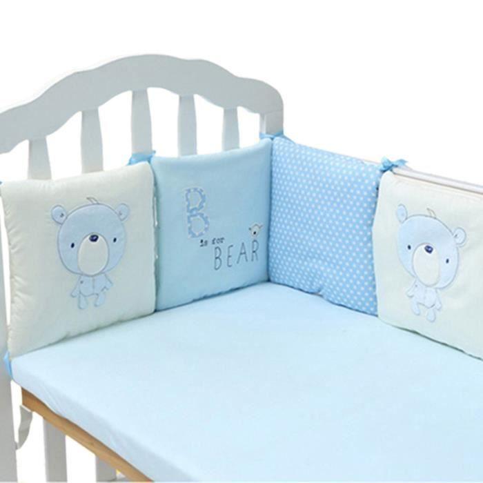 Tour de lit bébé Qianle - 6 pièces 30x30cm - coton mélangé - beige et bleu