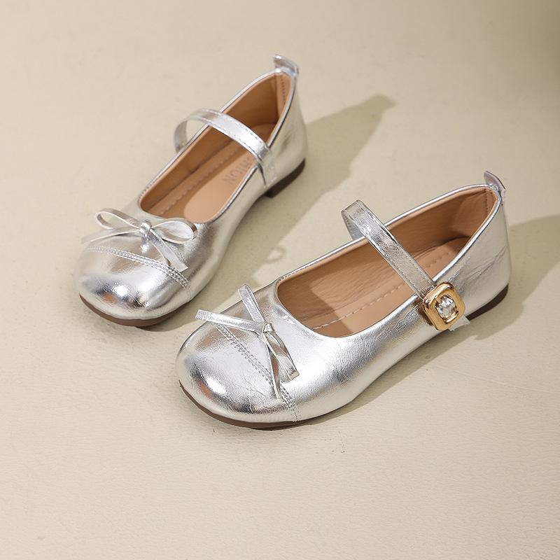 French bow Mary Jane single shoes women's 2025 summer new round head gentle thick heel comfortable commuting small leather shoes