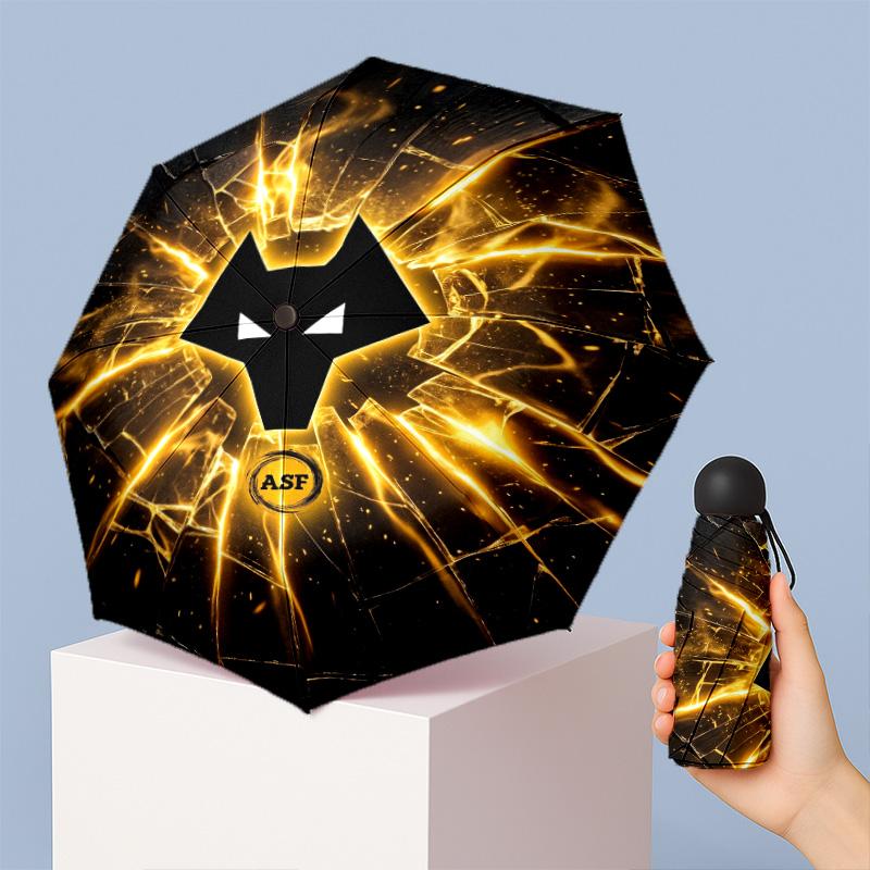 Wolverhampton Wanderers Football Pattern Printed Mini 5 Folds 8 Ribs Compact Umbrella Windproof Waterproof Lightweight Portable Folding
