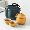 BRLemon Kung Fu Tea Set Portable Outdoor Travel Tea Set Ceramic Quick Cup One Pot Two Cup Set Chinese Tea Ceremony AccessoriesEY