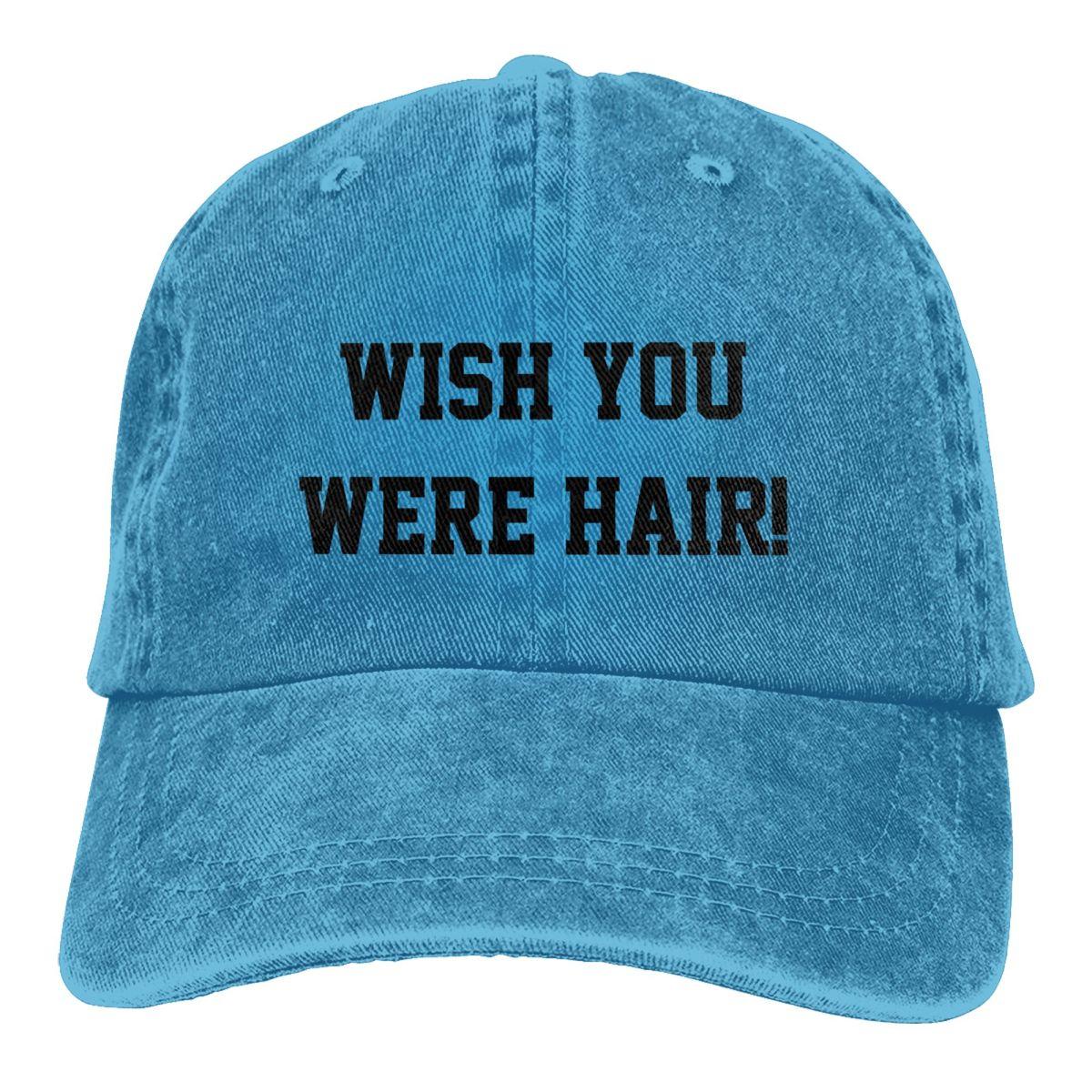 

Wish You Were Hair Забавный лысый подарок для унисекс Кепка дальнобойщика Потертые джинсовые потертые бейсболки Винтажные головные уборы с регулируемой посадкой One Size