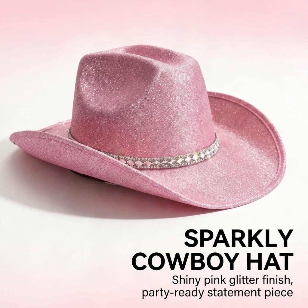 Amerikanischer Western Cowboy Hut Orgie Party Rosa Silber Funkelnd Leuchtender Hut EVA Verbundstoff Zylinder