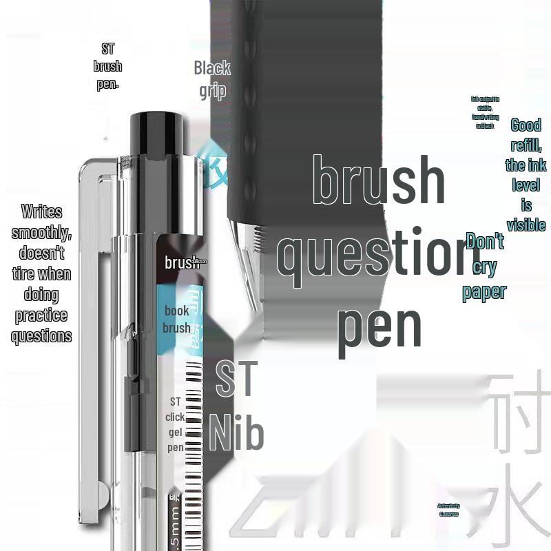ST Nib Push-Action Gel Brush Pen, Black Refill - Smooth & Durable with Soft Silicone Grip, Ideal for Students.
