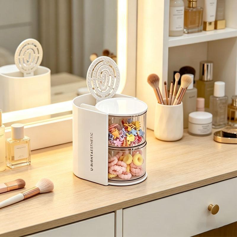 360-Degree Rotating Cosmetic Storage Box Dustproof Multi-Functional For Storing Brushes Sponges And Lipstick