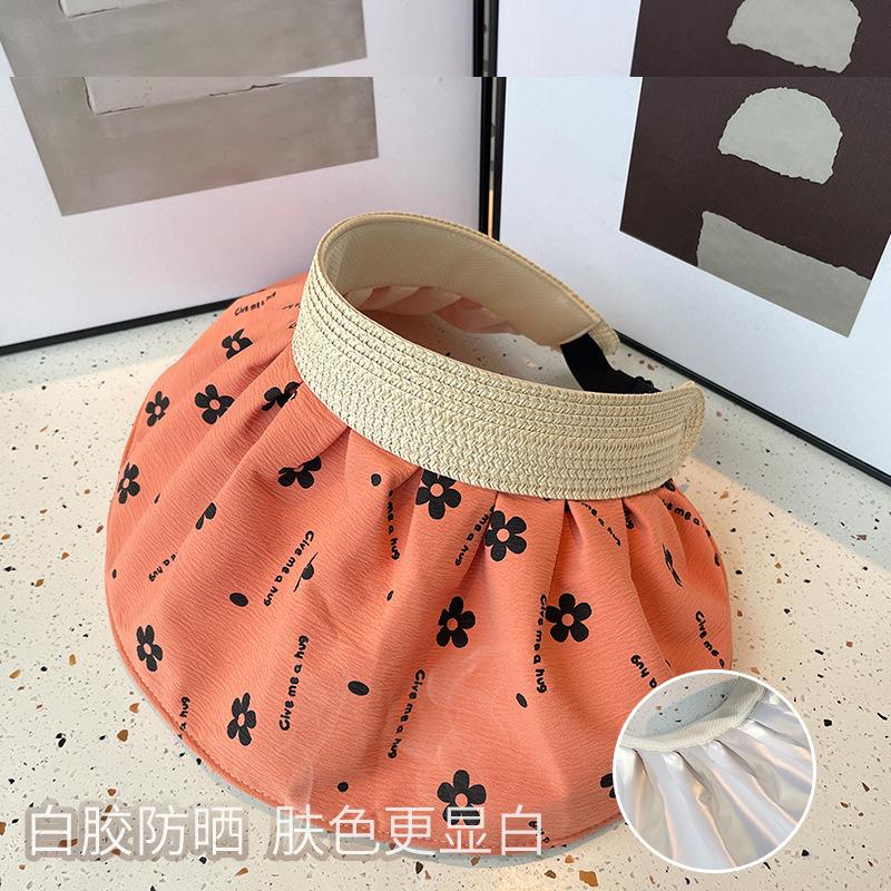 

Sun hat women s sun protection UV protection summer large brim face protection sun protection straw headband type empty top sun hat Adjustable