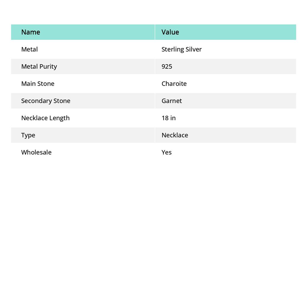 Natural Charoite, Garnet Gemstone 925 Sterling Silver Jewelry Necklace 18" U4p25