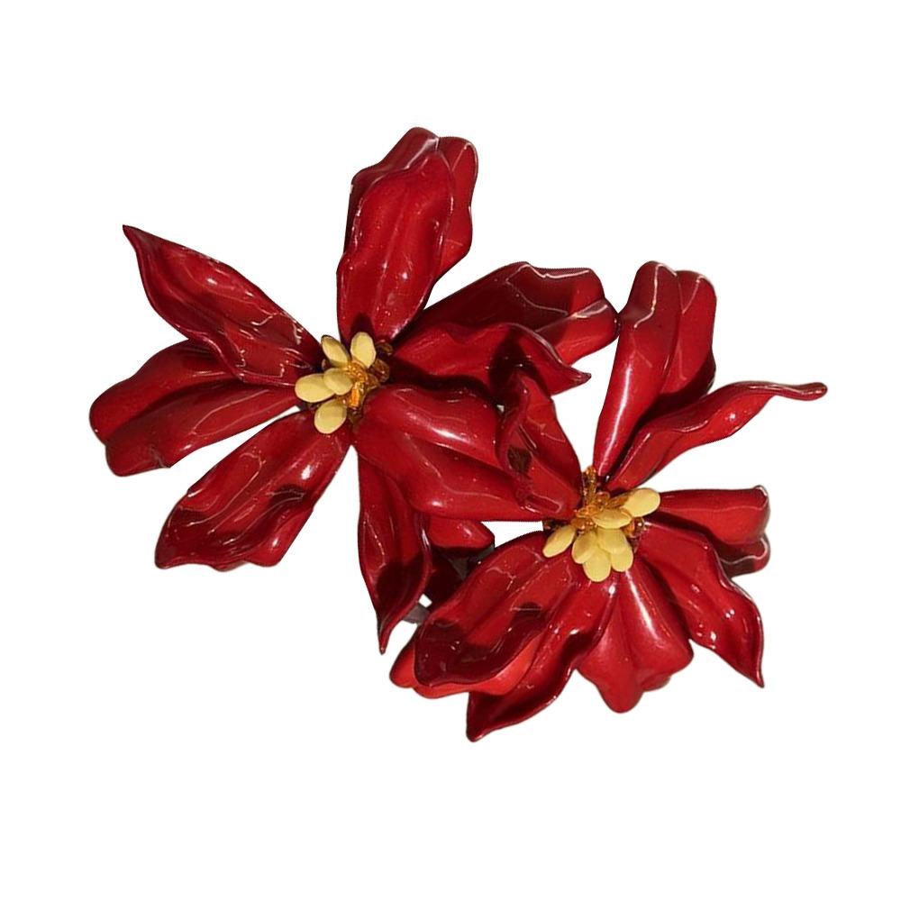 Exaggerated Red Flower Earrings Vintage Statement Earrings Party Holiday Jewelry  for Women & Girls