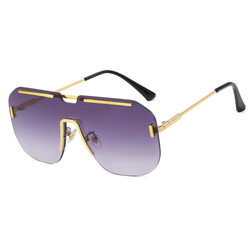 Square Large Frame One-Piece Sunglasses Rimless Sunglasses Trendy Metal Sunglasses Premium Lady