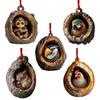 5Pcs Christmas Animal Ornaments 2D Acrylic Cute Wildlife Pendant Raccoon Owl Squirrel Hedgehog Bird