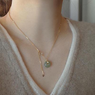 Women's Hetian Jade Pendant Necklace - Peace Buckle Clavicle Chain, Niche Style Birthday Gift