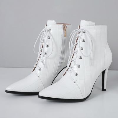 Stivaletti alla Caviglia Sexy da Donna in Pelle Bianchi Neri Rossi Inverno Stivali da Cowboy da Donna Autunno Stringati Corti Scarpe da Festa da Donna a Punta