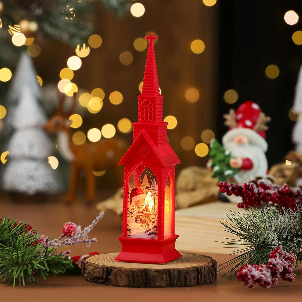 Cross-border Christmas Lantern: Church-Shaped Night Light with Electronic Candle