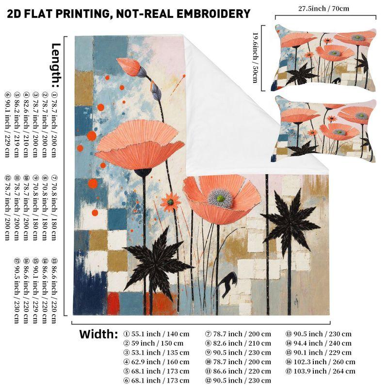 3-Piece Bedding Pillowcase Quilt Cover Set Pink Flower 2D Digital Printing Suitable For Bedroom Dormitory Decoration