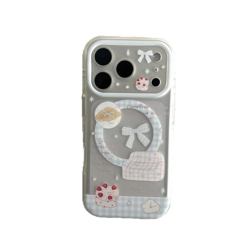 

Blue Bow Croissant Magnetic Stand Phone Case for Apple 17ProMax, 16Pro, 15Pro17 - Double Layer Protection Apple 15 Pro Max