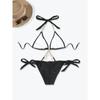 Women's Sexy Black Triangle Bikini with Rhinestone Waist Chain