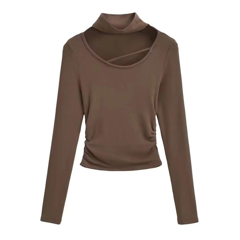Women's Retro Halter Neck Long Sleeve Fleece Lined Top