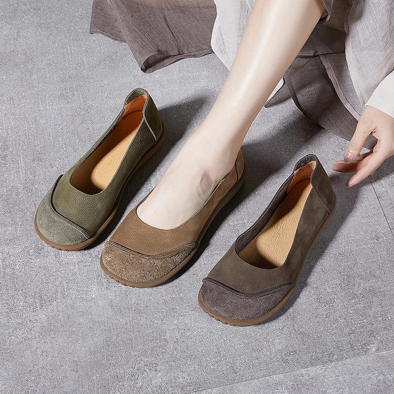 Damen-Retro-Schuhe aus Platinleder – neue flache Freizeitschuhe für den Frühling – mit schmalem Schaft und einem Riemen