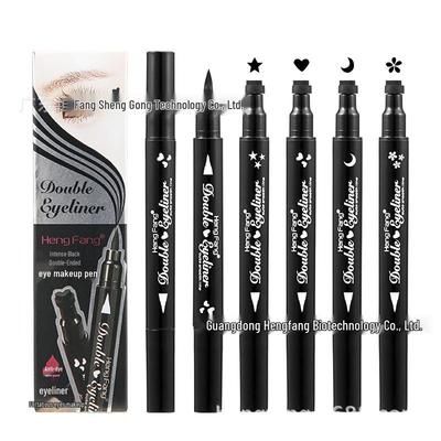 Hengfang Dual-End Dark Black Eyeliner with Heart, Star, Moon & Flower Stamps for Bold Eyes