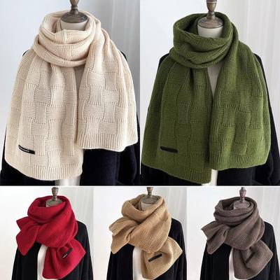 Windproof Knitted Warm Scarf Thickened Solid Color Versatile Scarf Neck Warmer Imitation Cashmere Winter Ladies Shawl