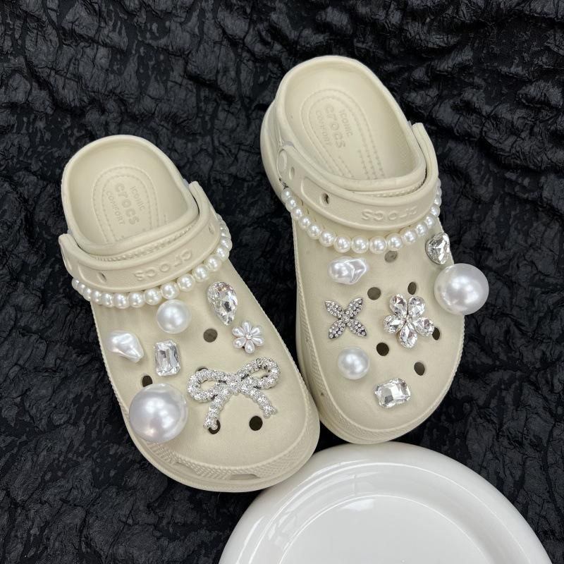 2025 New Model, Hole Shoes, DIY Shoe Flowers, Pearls, Detachable Shoe Buckles, Rhinestone Decorations, Hole Shoe Accessories