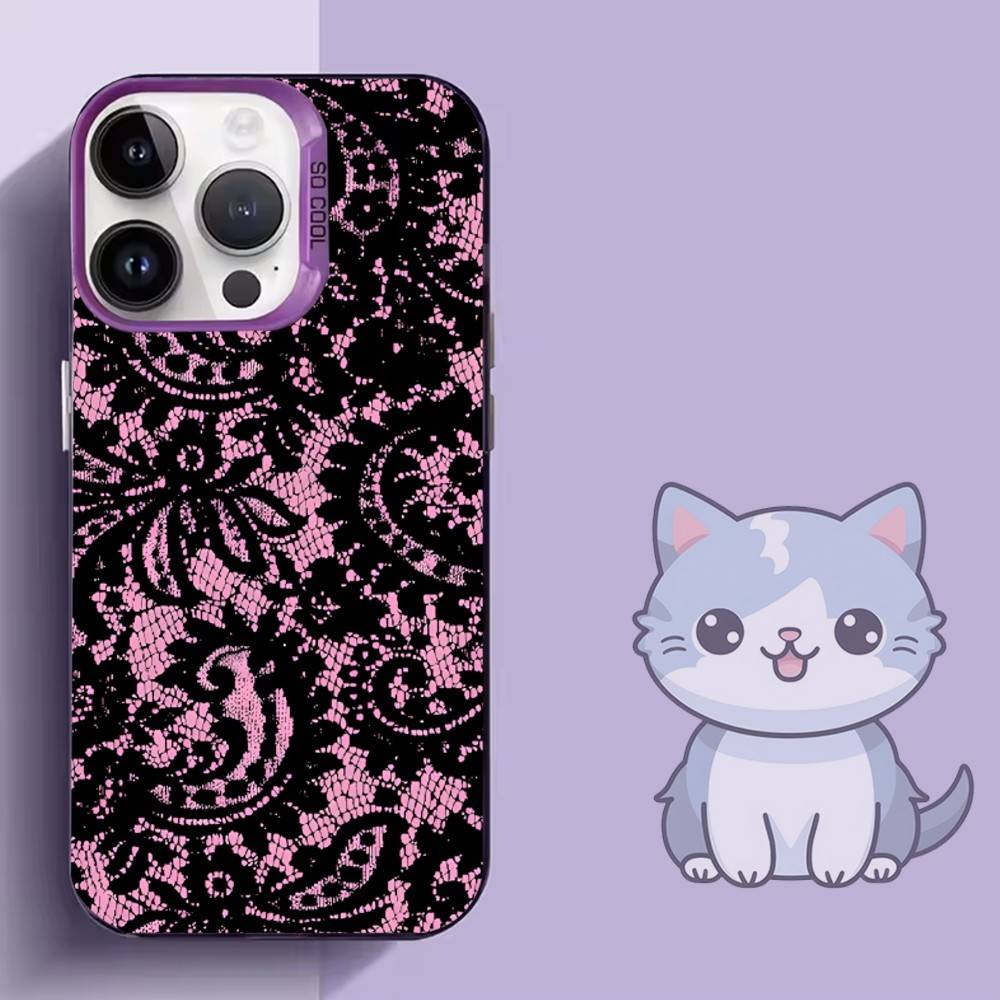 Black Lace Print New Hot Phone Case For iPhone 16,15,14,13,12,11,Mini,Pro,SE,MAX,plus,Purple Matte Silicone Cover