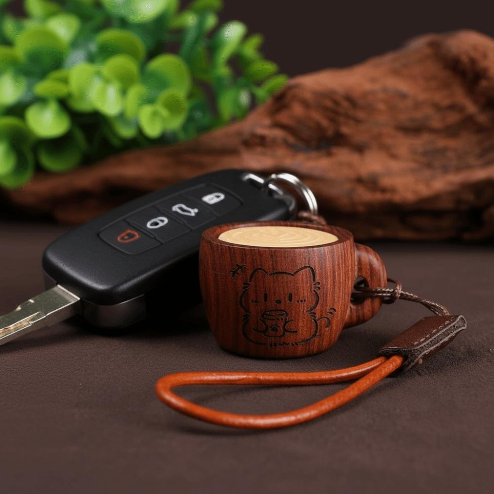 Handmade Cat Paw Clicker Wooden Fidget Key Ring Bag Pendant Sandalwood Figurine Key Chain Car Key