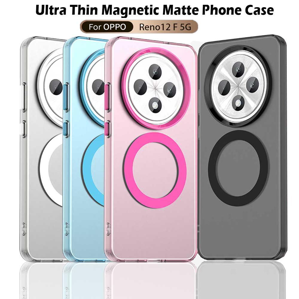 Magsafe Matte Phone Case For Oppo Reno 12F 5G/4G 12FS 5G/4G F27 Protective Case Magnetic Wireless Charging Shockproof Back Cover