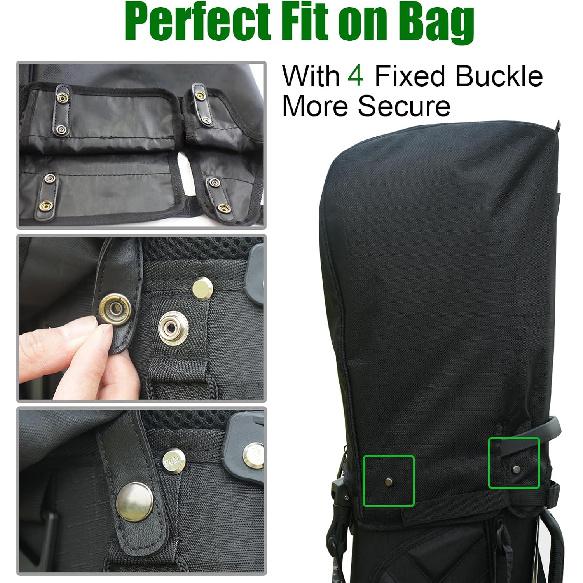 Golf Bag Rain Cover Hood with Snap Button, Universal 1680D Nylon Waterproof Material Dustproof Club Protector