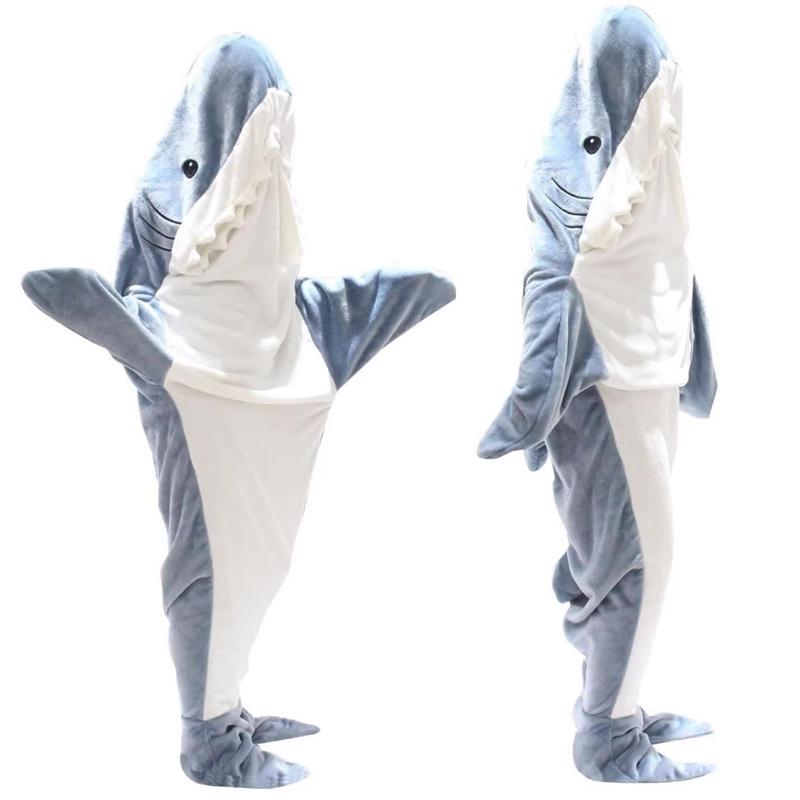 Flanell Erwachsener Hai Kapuzen-Schlafsack Einteiler Pyjama - Cartoon Fisch Design