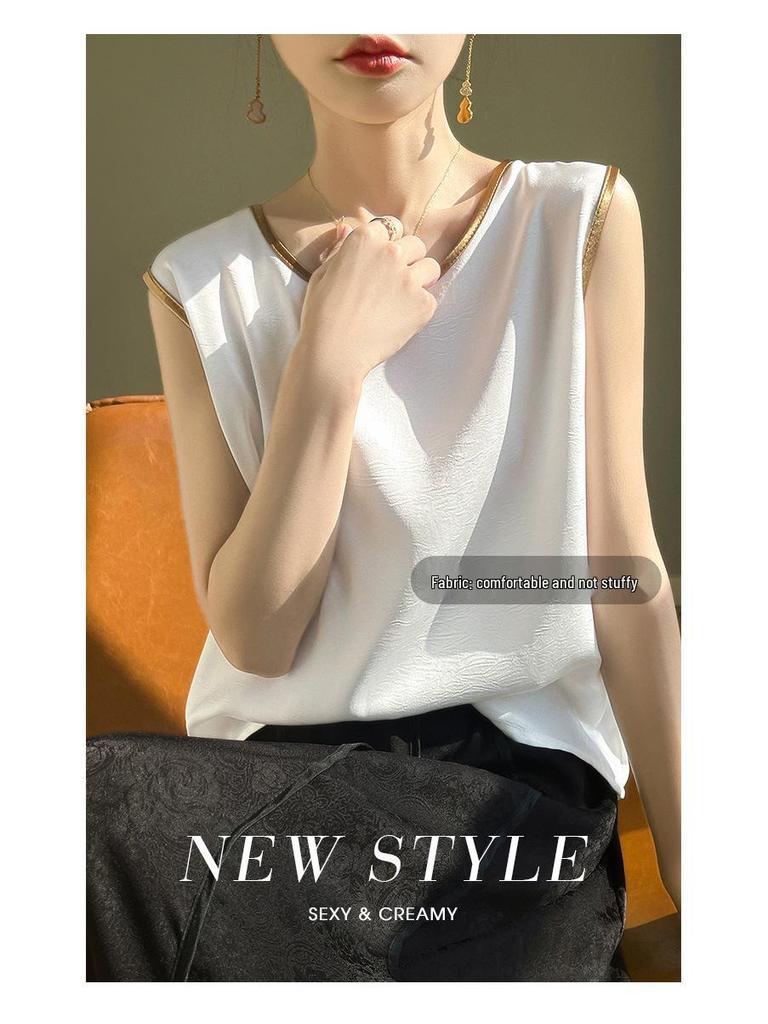 Elegant Silk Satin Sleeveless Camisole Top for Suits