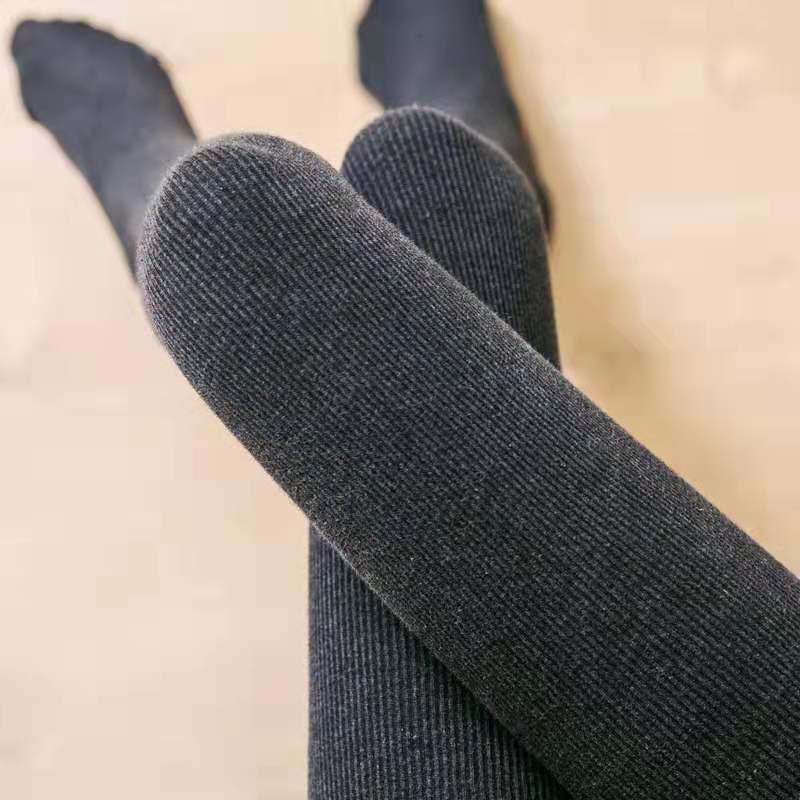 Damen Leggings mit hohem Bund in Übergröße: Fleece-gefüttert, Dick, Schlankmachend, Baumwolle mit vertikalen Streifen für Herbst/Winter