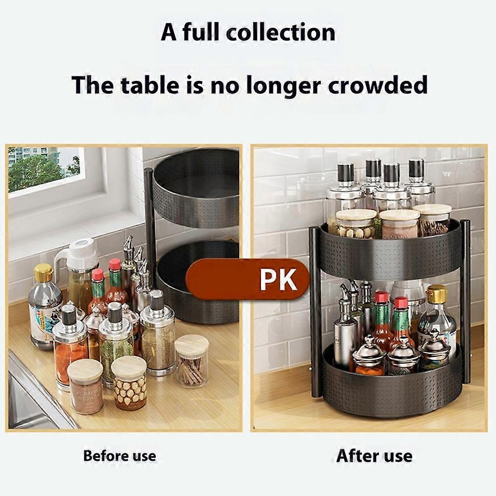 2 Tier Rotating Spice Rack Kitchen Countertop Organizer 360 Degree Rotating Storage Shelf for Condim