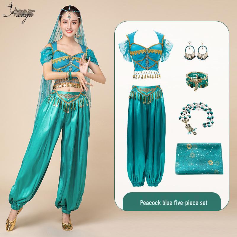 Costume de Danse du Ventre Exotique Princesse Jasmine d'Halloween pour Adultes