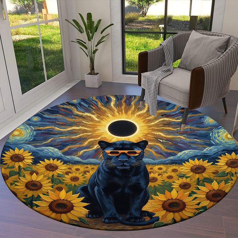 SunflowerAnimals Round Area Rug,Carpet Rug for Living Room Bedroom Sofa Playroom Decor,Non Slip Floor Mat