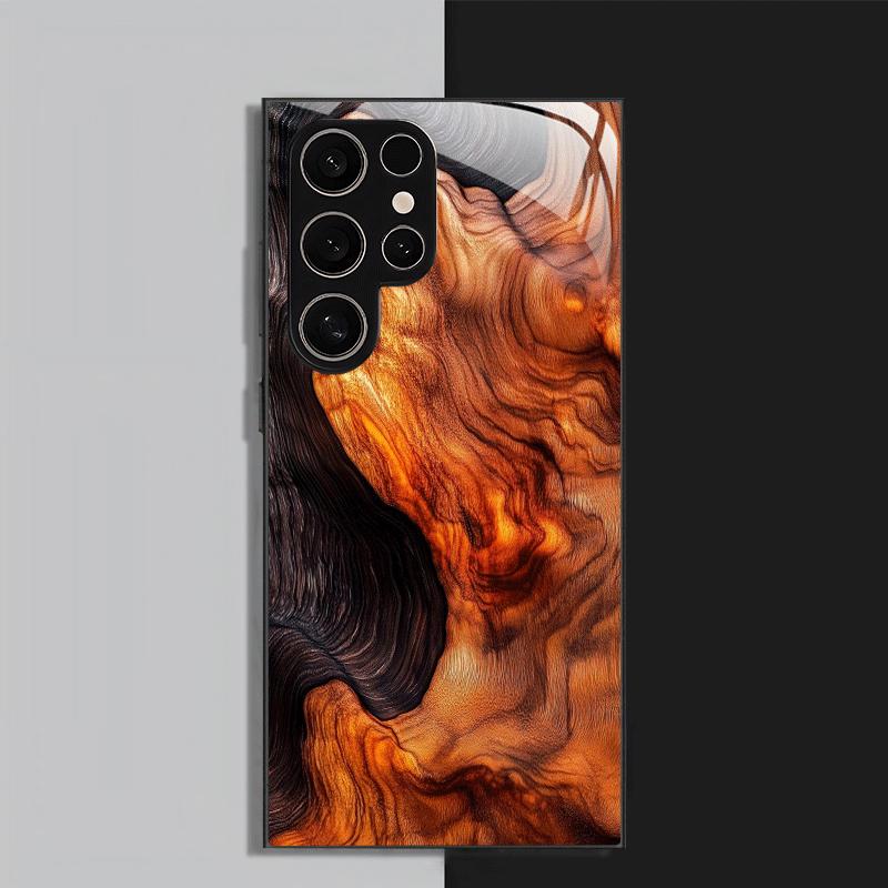 Texture brun orangé Luxe exquis Étui de téléphone haut de gamme Étui de téléphone en verre pour Samsung Galaxy S26 S25 S24 S23 S22 S21 FE Ultra Plus